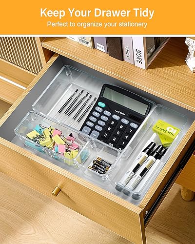 Miniatura 7 de 25 organizadores y separadores de cajones de plástico transparente, 4 tamaños, contenedores apilables de almacenamiento y bandejas organizadoras