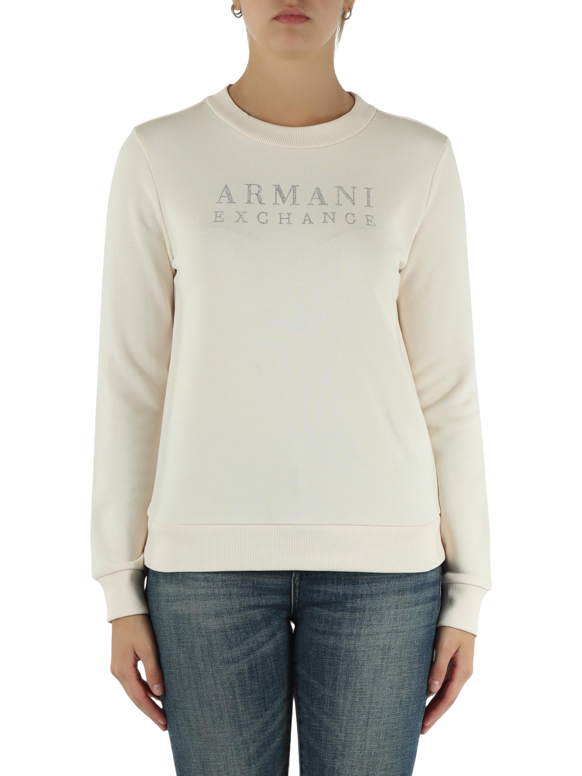 Armani Exchange Women's Long Sleeve Round Collar Front Logo Sweatshirt, ISO, XL