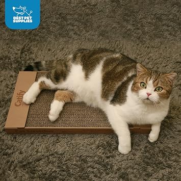 Best Pet Supplies Corrugated Cardboard Cat Scratcher Pads, Lounger, and Fun Interactive Scratching Boards, Claw Safe, Durable, Natural Recycled Materials, Supports Active Play - Wide (3 Pack)