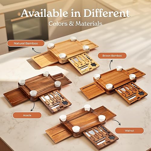 Miniatura 8 de Smirly - Juego de tabla de quesos y cuchillos Bandeja de madera para vino queso carne 160 x 130 x 2 pulgadas