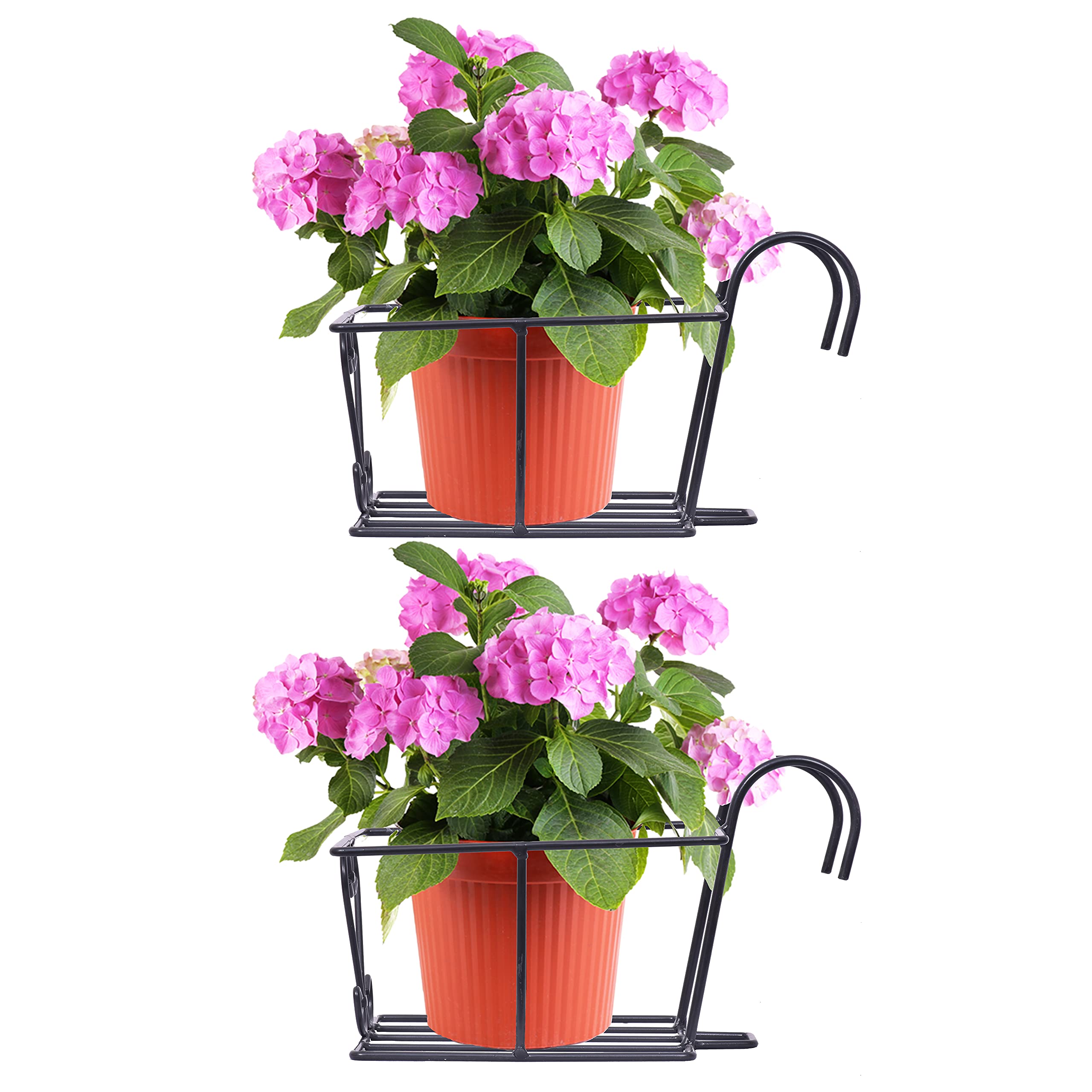 Hanging Flower Pot Railing Holder - Black Set of 2 -1