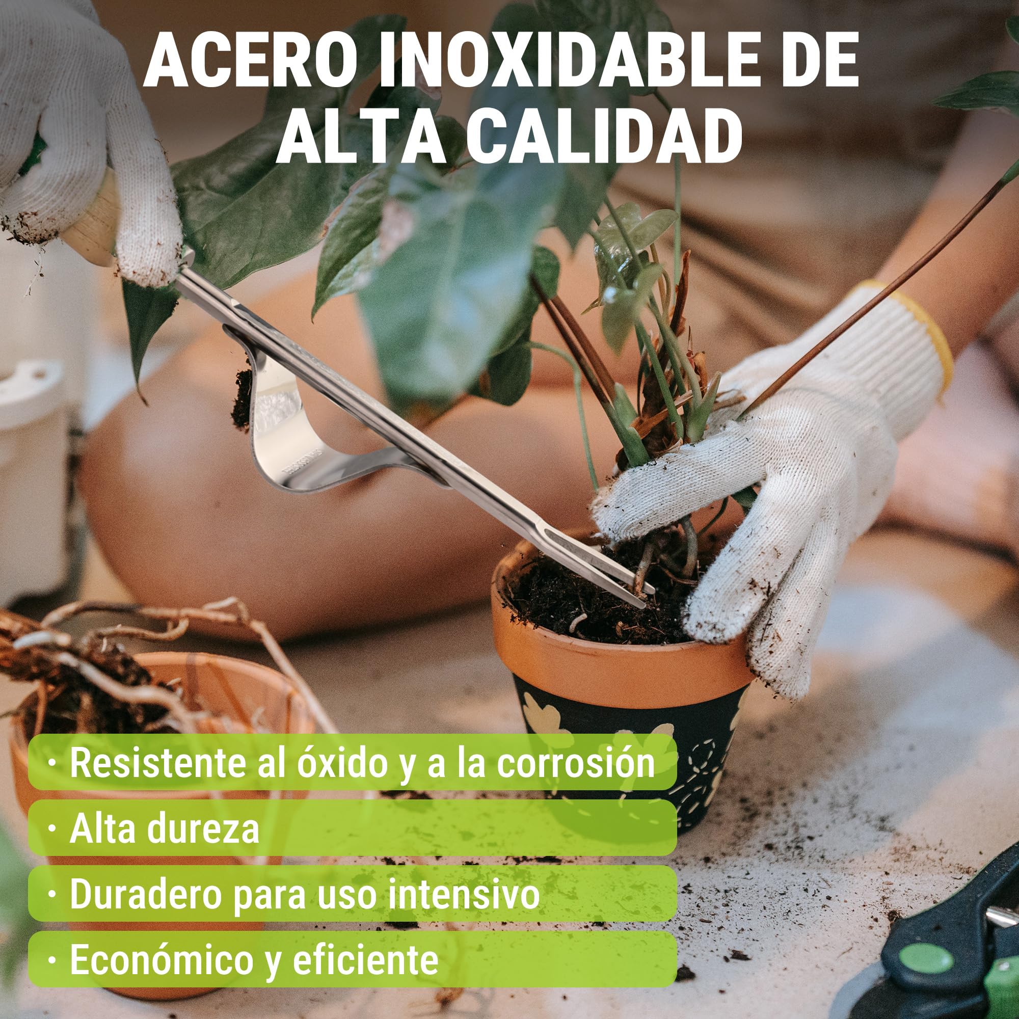 WORKPRO Desherbador Manual de Acero Inoxidable, Extractor de Malas Hierbas con Mango de Madera Ergonómico, Herramienta Quitahierbas para Jardín, para Quitar Dientes de León, Cardos y Otras Malezas
