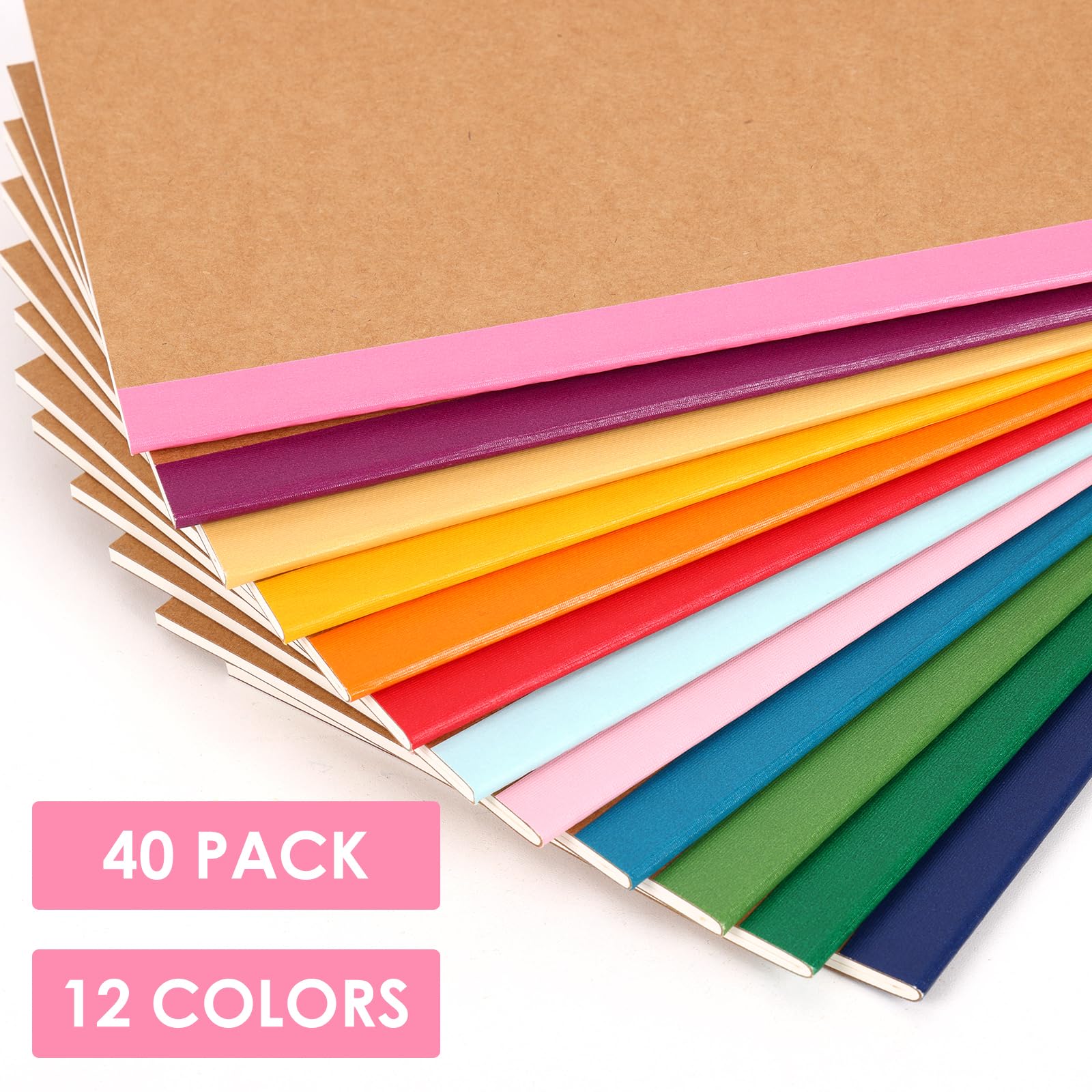 LABUK Notizbücher, A5, liniert, Regenbogenrücken, 15 Farben, 60 Seiten, für Schule, Büro, 40 Stück