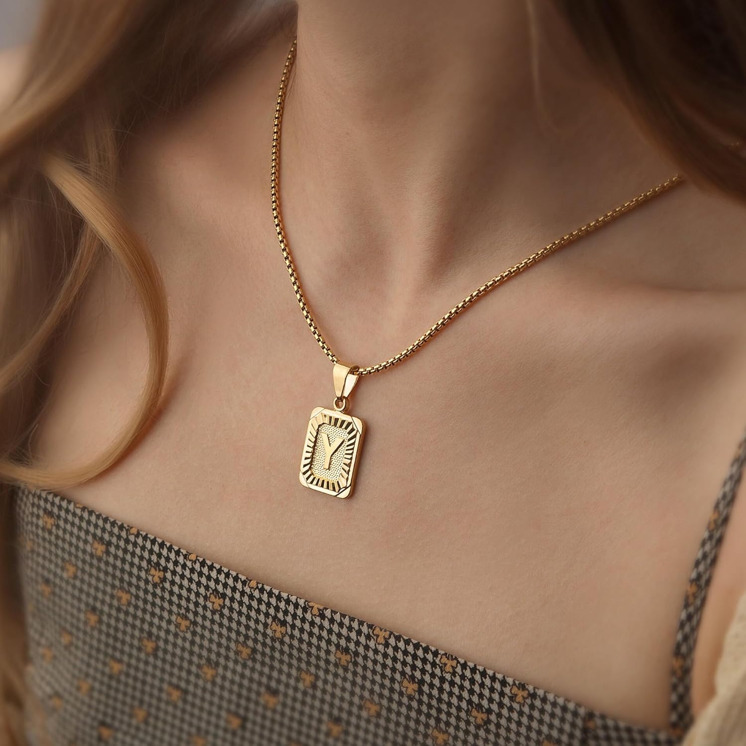 JSJOY Valentines Day Gifts Gold Initial Necklaces for Women Men Gold Letter Necklaces 26 Capital A-Z Letter Pendant Necklace for Women Square Monogram Necklace for Her Graduation Gifts 2026 - Image 5