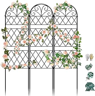 Garden Trellis for Climbing Plants, 3 Pack 38" Wx 64.6" H Rustproof Flower Trellis with Black Coating, Outdoor Climbing Rose Trellis Cucumbers Support for Courtyards Lawns (Diamond-Shaped Grid)