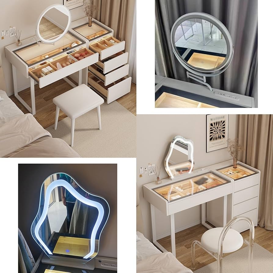 Amazon｜鏡台 幅100cm ドレッサー 化粧台 化粧テーブル 3色ライト付き