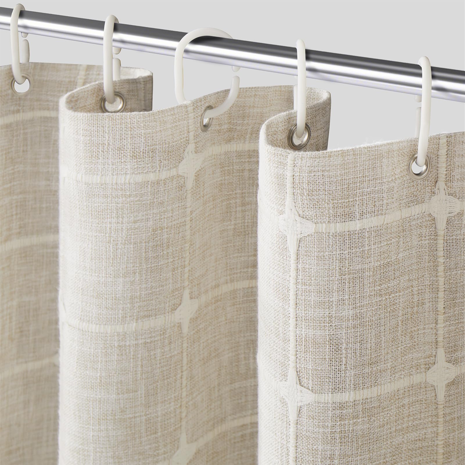 extra long shower curtain 84 inch height farmhouse boho textured weighted linen shower curtains for bathroom country rustic heavy duty decorative hotel bath decor, cream/beige