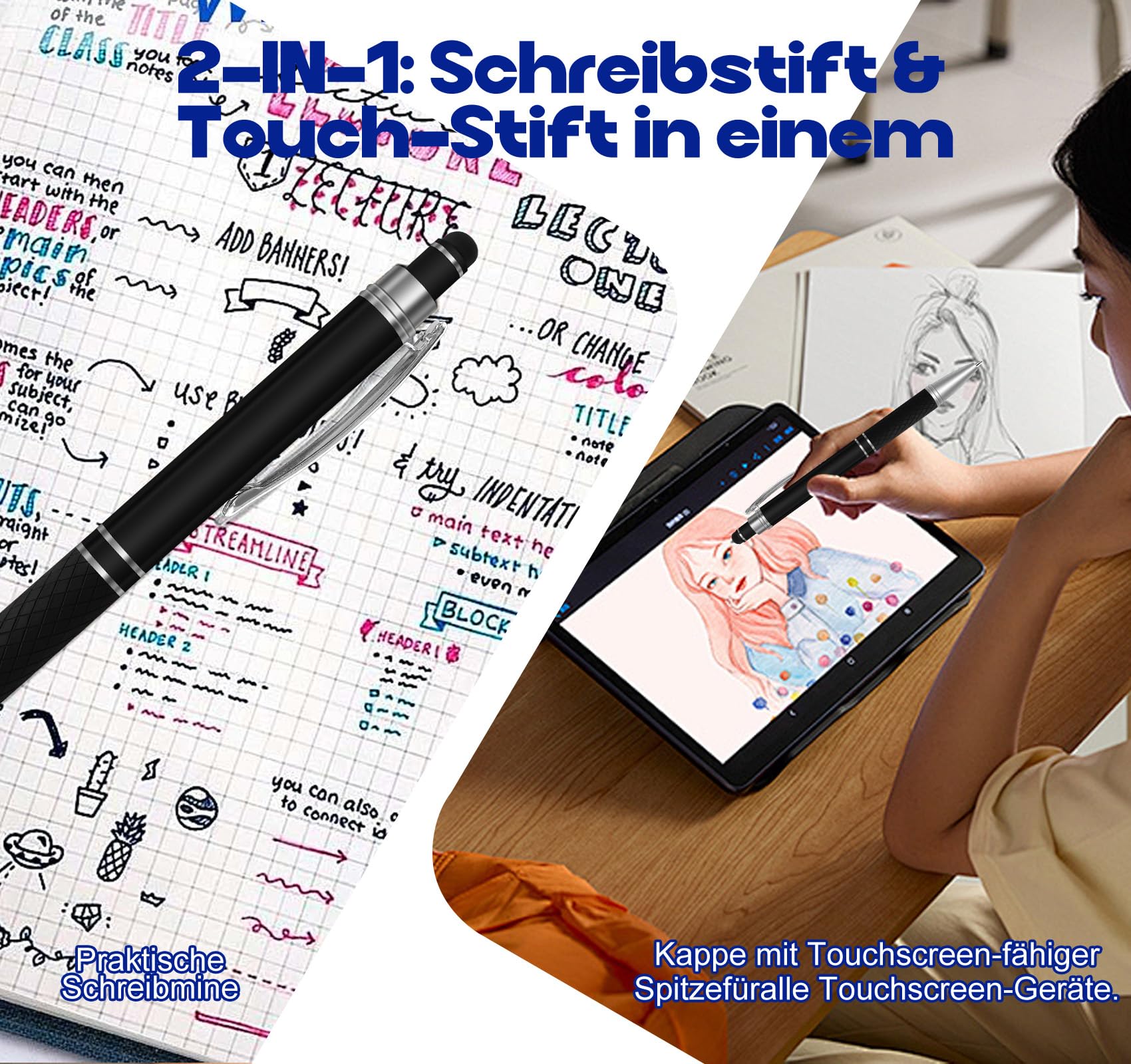Touchscreen Kugelschreiber mit Gravur–Personalisierbarer Stift für Tablets, mehrfarbig, 50 Stück,Ideal als Werbegeschenk mit Logo, Personalisiertes Geschenk für Schule, Büro, Hochzeit & Kunst