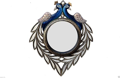 Hastha Kalalu - Espejo de pared de madera elegante adornado colgante dormitorio decorativo pavo real elefante 16