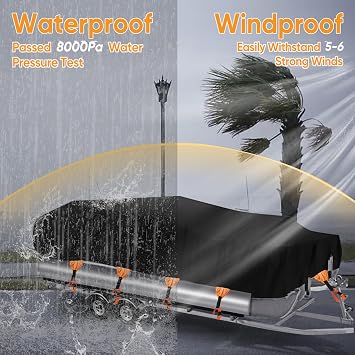 NEVERLAND Pontoon Boat Cover 900D Waterproof Deck Boat Cover 21-24ft Black