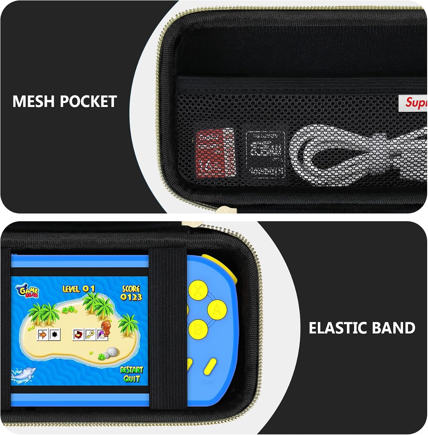 Supmay Carrying Case Compatible with CCTU / TEBIYOU Kids Handheld Games Preloaded 218 Retro Video Games, Portable Gaming Electronic Toys Storage Holder Travel Bag with Mesh Pocket, Black(Cube) image 4