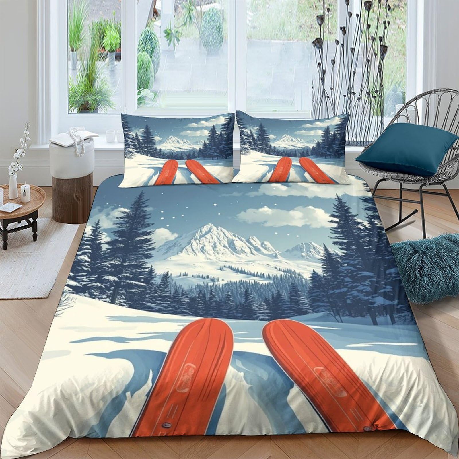 Ctjqhvkz Style-5 3D Printed Mountain Ski View Fitted Sheet Microfiber Soft Breathable Forest Winter Bed Cover For Bedroom Guest Room Single（135X200cm）