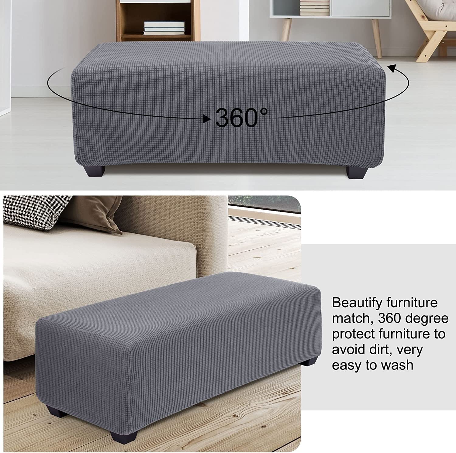 AQIGR Housses De Pouf Extensibles Housse Ottomane En Velours Housse De Repose-Pieds Rectangle Housse De Protection Pour Repose-Pieds (Color : #2, Size : Rectangle: 130-160cm