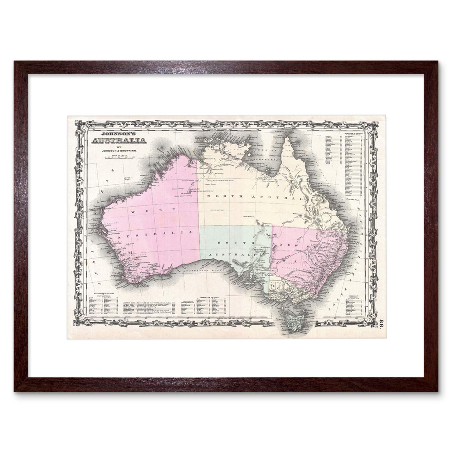 Wee Blue Coo 1861 Johnson And Browning Map Australia 1st Edition Vintage Art Framed Wall Art Print