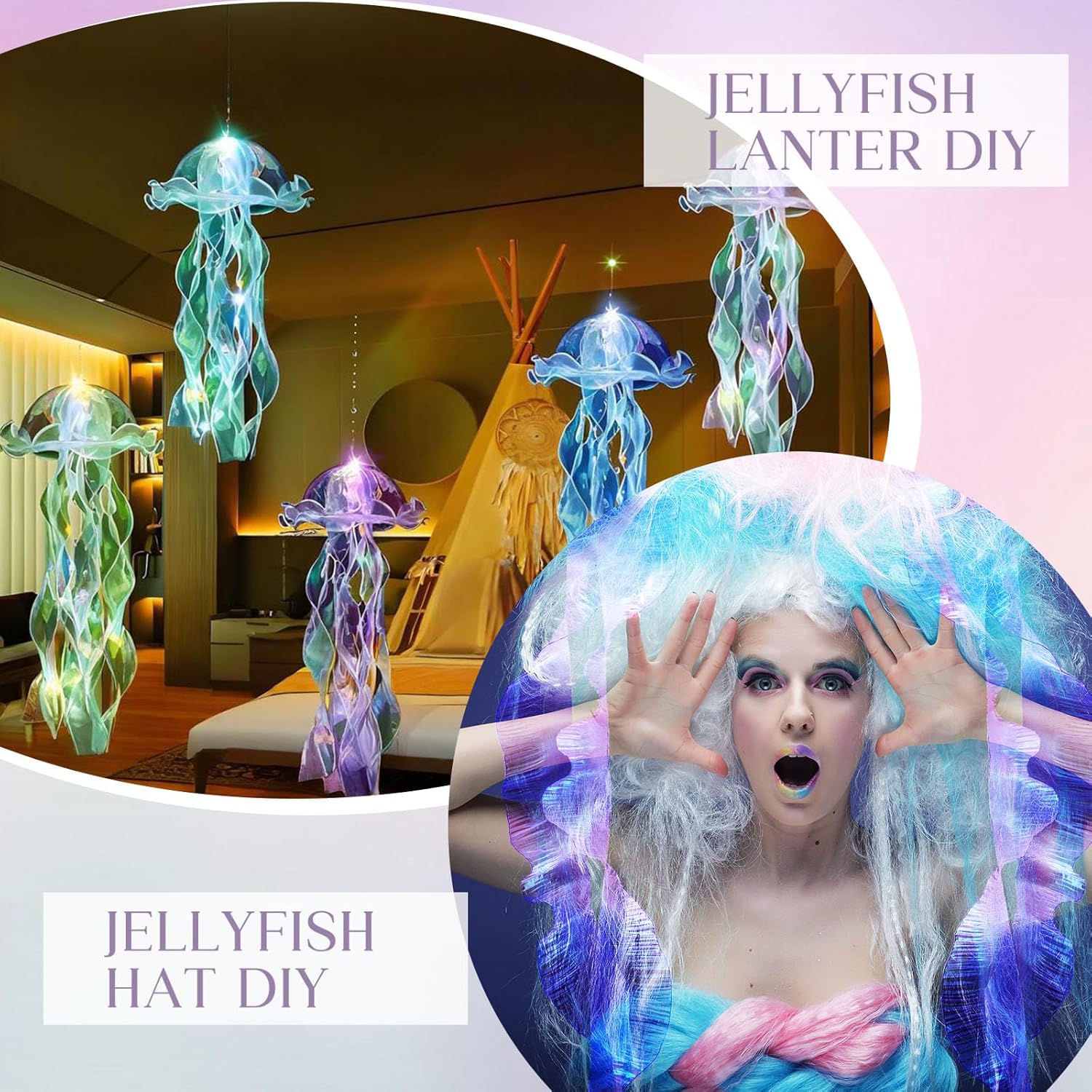 Newwiee 15ヤード フリル プリーツ シフォントリム ハロウィン オーガンザ フリル 玉虫色 リボン クラゲ生地 シフォン