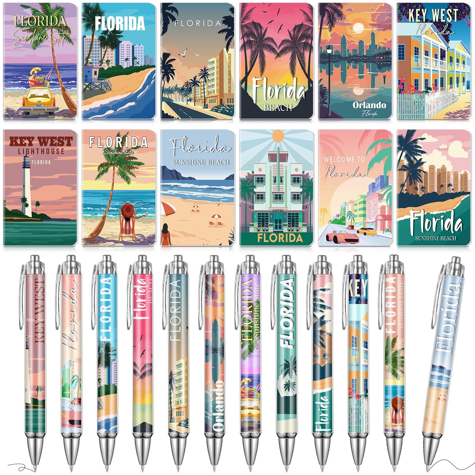 Sayglossy 24 Pcs Florida Notebook with Pens Souvenirs Gifts Set, 12 Ballpoint Pens and 12 Notebooks, USA Florida Souvenirs for Traveler Office