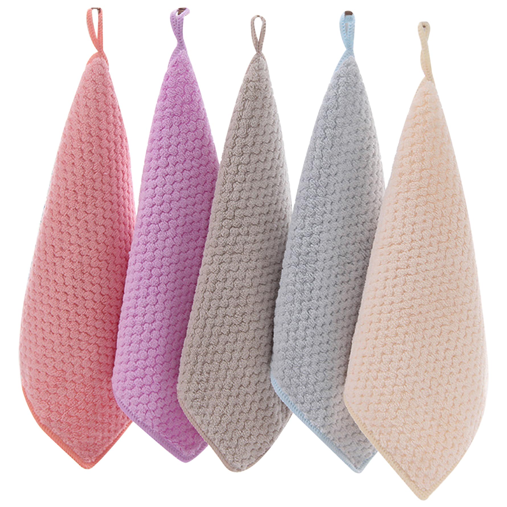 5 piezas Toallas de mano pequeñas para baño toallas de mano pequeñas suaves y súper absorbentes con bucles colgantes para cocina y baño, lavable a máquina ＆ Toallas de secado de manos de secado rápid