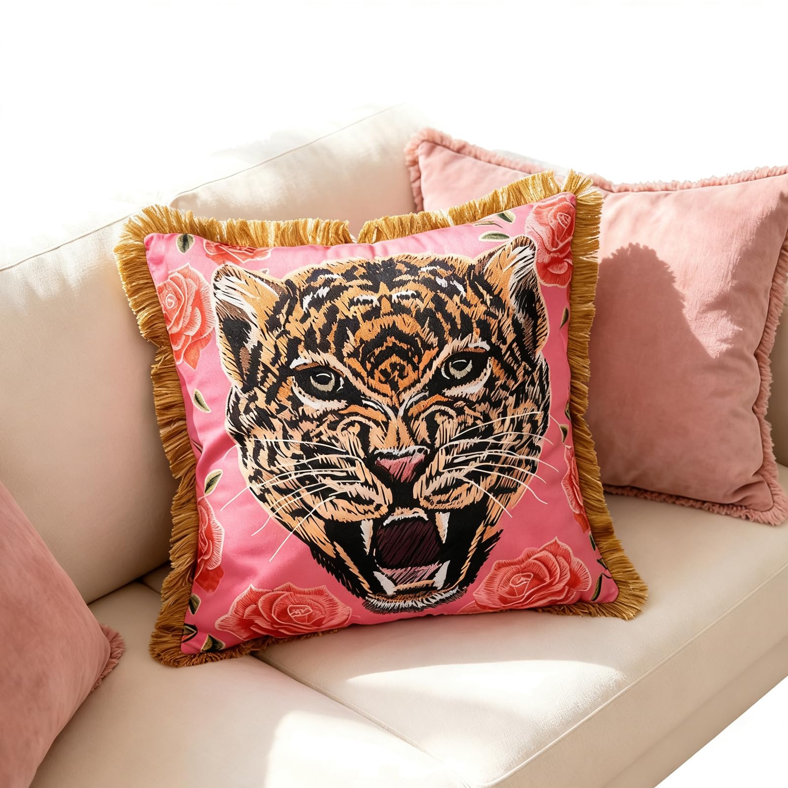 ALCXAZS Leopard Throw Pillow Unique 18 X 18 Inch Chic Velvet Tiger Print Pillow Cover Enhances Any Room Decor Tiger 45cm, Type A