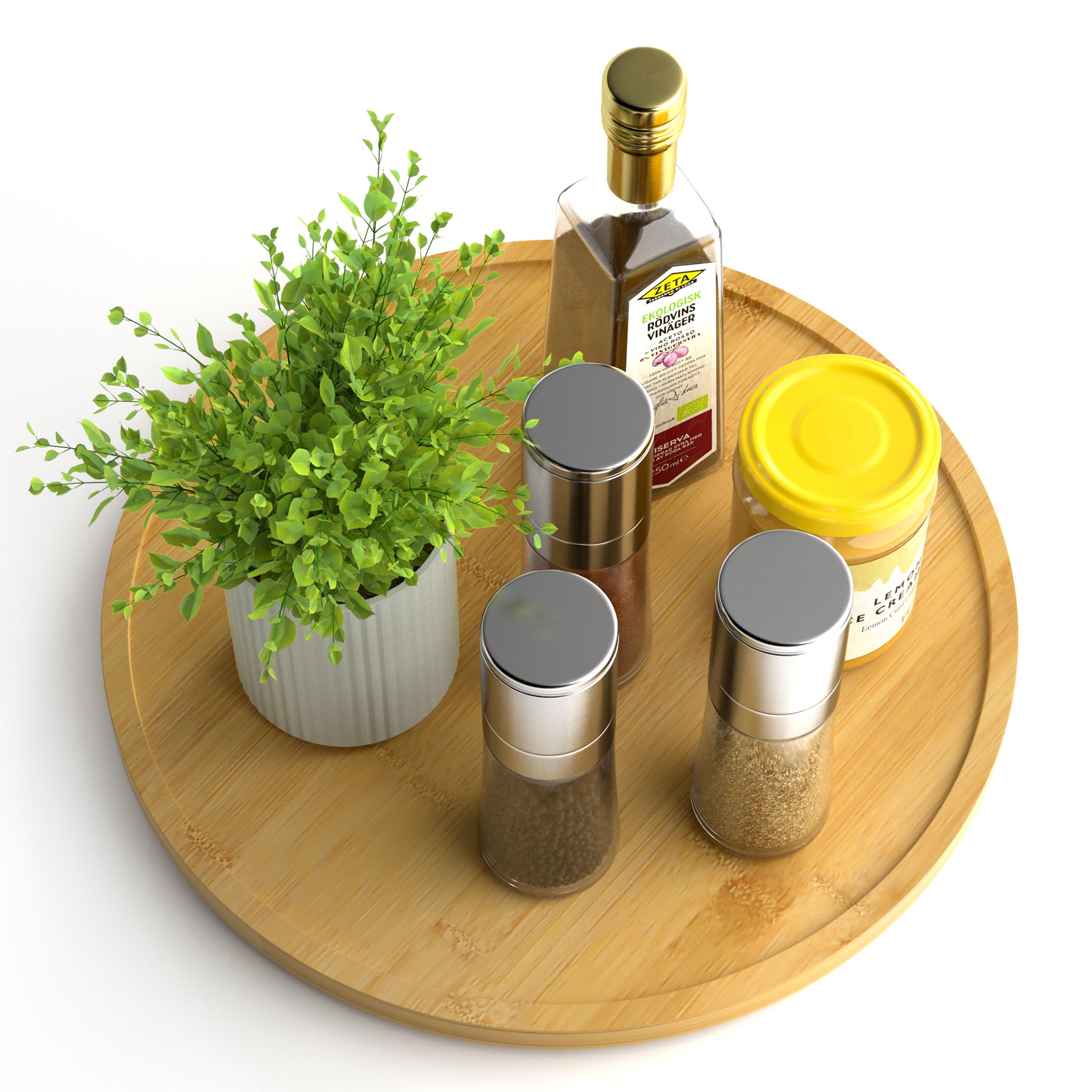 Homeryas Bambù Organizer Girevole, Portaspezie Girevole, Per Cucina Vassoi Girevoli Vassoio Girevole Portaoggetti Girevole Portaspezie Vassoio Portaoggetti Per Spezie, Frutta, Snack - 30cm - Bambù