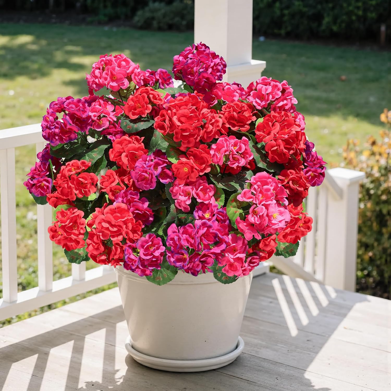 Artificial Geranium Fake Flowers for Outdoors Decoration, 6 Bundles Silk Geraniums Flower UV Resistant Look Real Faux Plants for Front Door Garden Porch Planter Patio Balcony Yard Indoor Home, Mix - Image 2