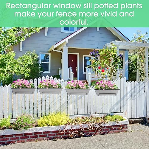 Miniatura 4 de Beeveer 10 macetas rectangulares de 20 pulgadas con platillo y 3 estantes colgantes de plástico para ventana, macetas para suculentas, cactus,