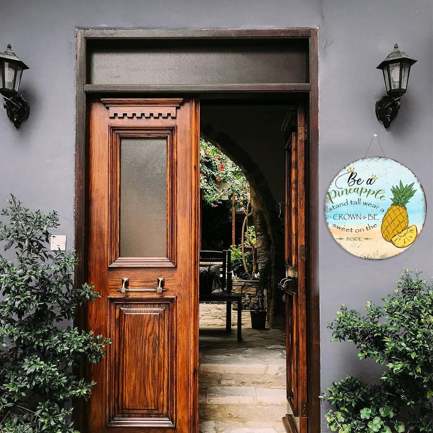 Rustic Wooden Door Hangers New Home Gift be A Pineapple Summer Fruit Pineapple Front Door Sign Farmhouse Wood Hanging Plaque Art for Thanksgiving Christmas Home Wall Decor 16"