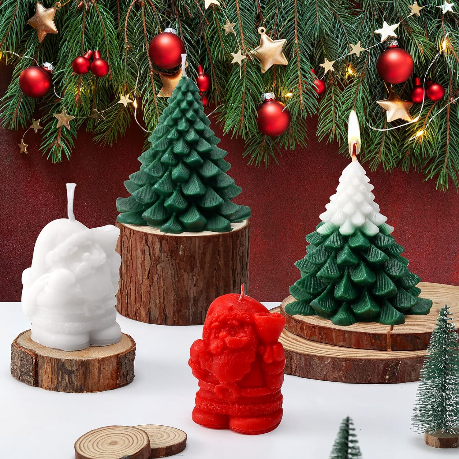Minatee 4 Pieces Large Christmas Candles Tree Santa Scented