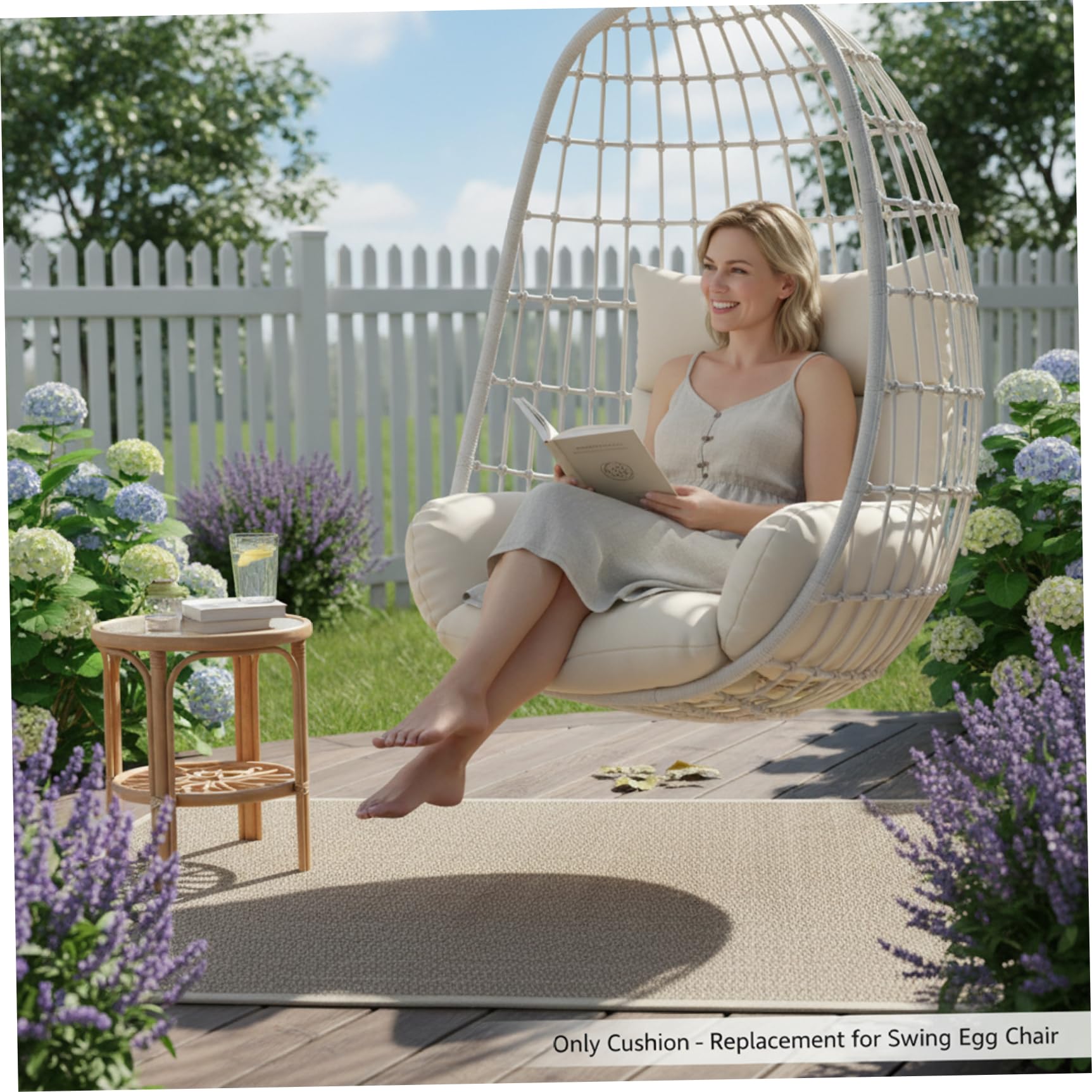 Egg Chair Cushion Replacement Thickened Round Egg Chair Cushion Machine Washable Outdoor Patio Swing Pad for Hanging Basket Indoor Outdoor Beige — view 6