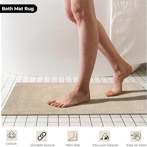 Miniatura 6 de Bedding Craft Tapetes de baño, tapetes de baño, tapetes de algodón, color blanco, reversible, de algodón blanco, absorbente de agua, para bañera