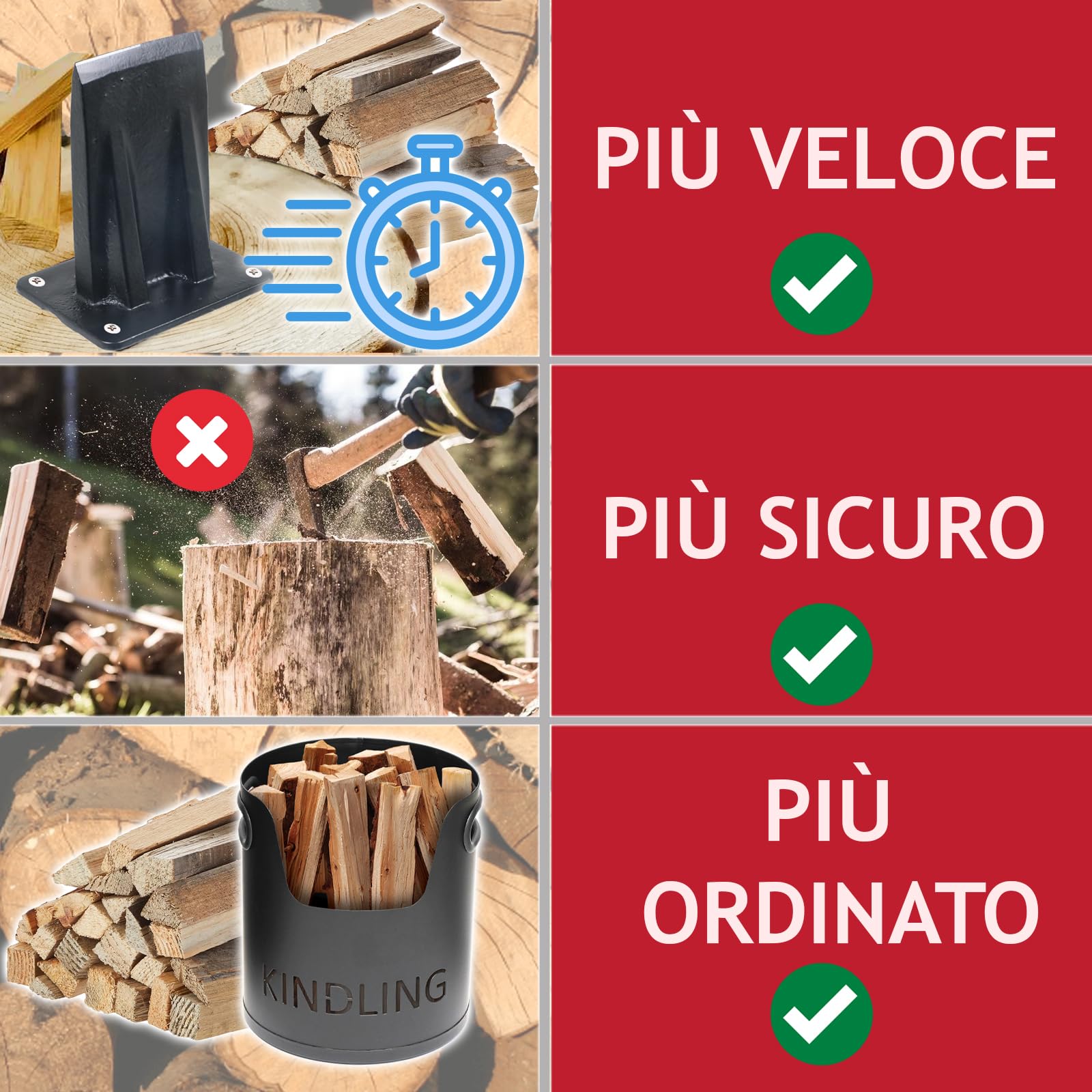 SPARES2GO Scalpello per legna da ardere, grande, resistente, per spaccare legna da ardere
