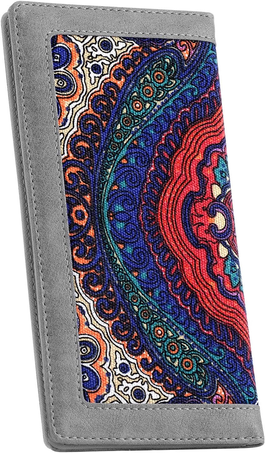 Womens RFID Blocking Bifold Long Wallets Slim Snap Wallet Card Holder Organizer with Snap Fastener and ID Window for Ladies and Girls（Grey