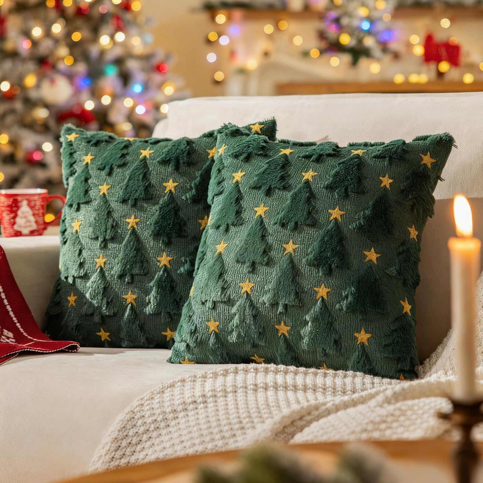 Coussin de Noël 3D vert Sadodo 45x45cm pour une ambiance cocooning au salon