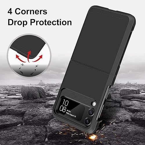 Miniatura 4 de SAMONPOW Funda para Samsung Galaxy Z Flip 3, Z Flip 3 con protección mejorada de bisagra de doble capa, policarbonato duro, TPU suave, cuerpo