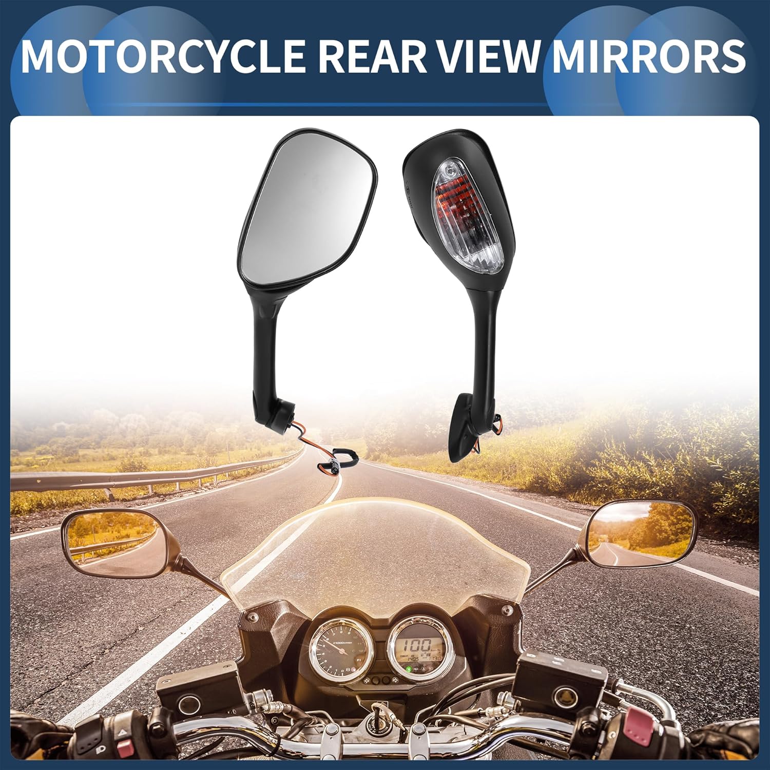Motorcycle Rear View Mirrors Front Side Mirrors Mount Turn Signals Replacement for Suzuki GSXR600 2006-2018 for Suzuki GSXR1000 02-17 Aluminum Plastic Black Clear Adjustable