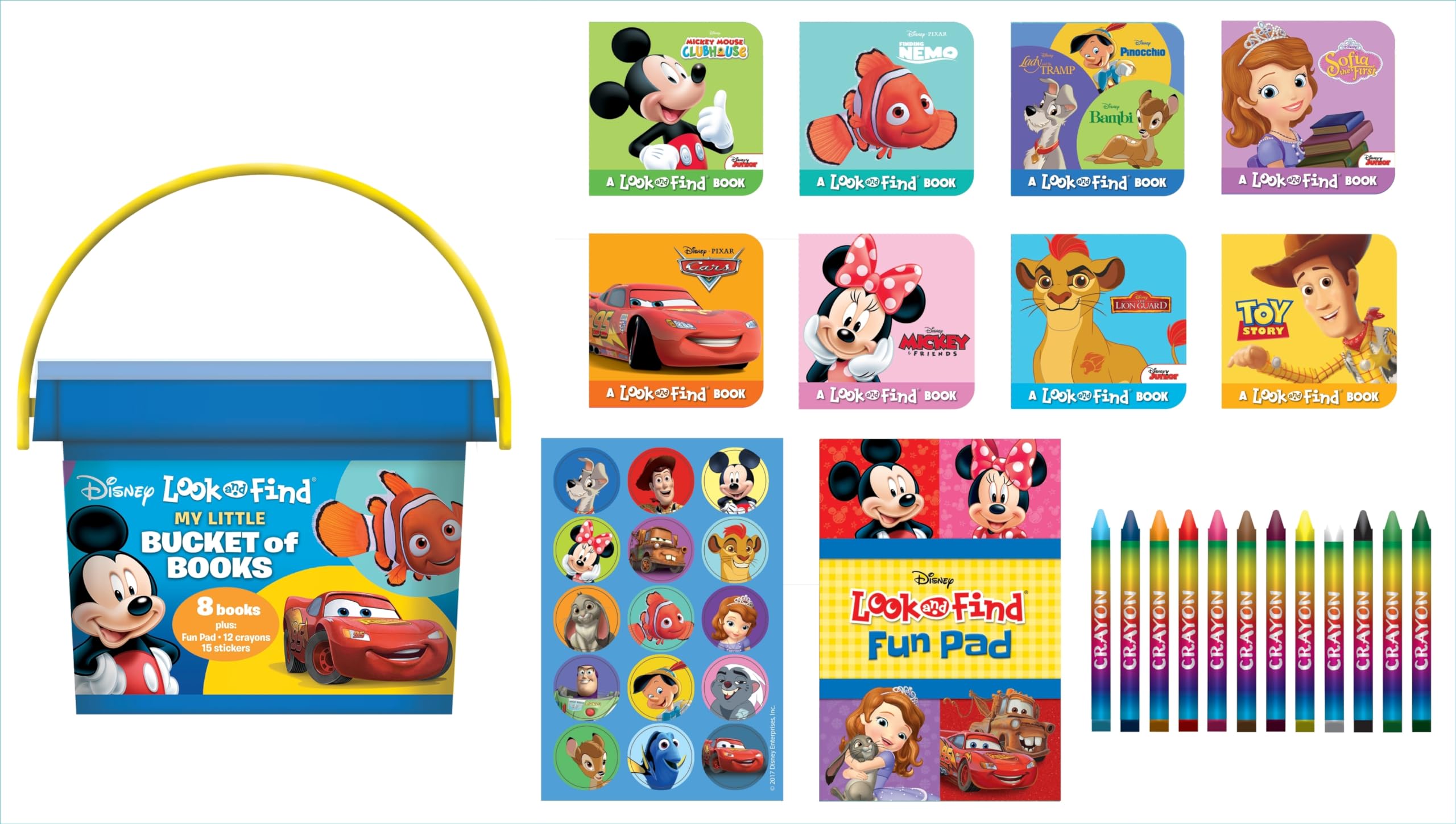 Disney - Mickey and Minnie Mouse, Toy Story, and more! - My First Library Look and Find Book Block Bucket 8-Book Set - PI Kids