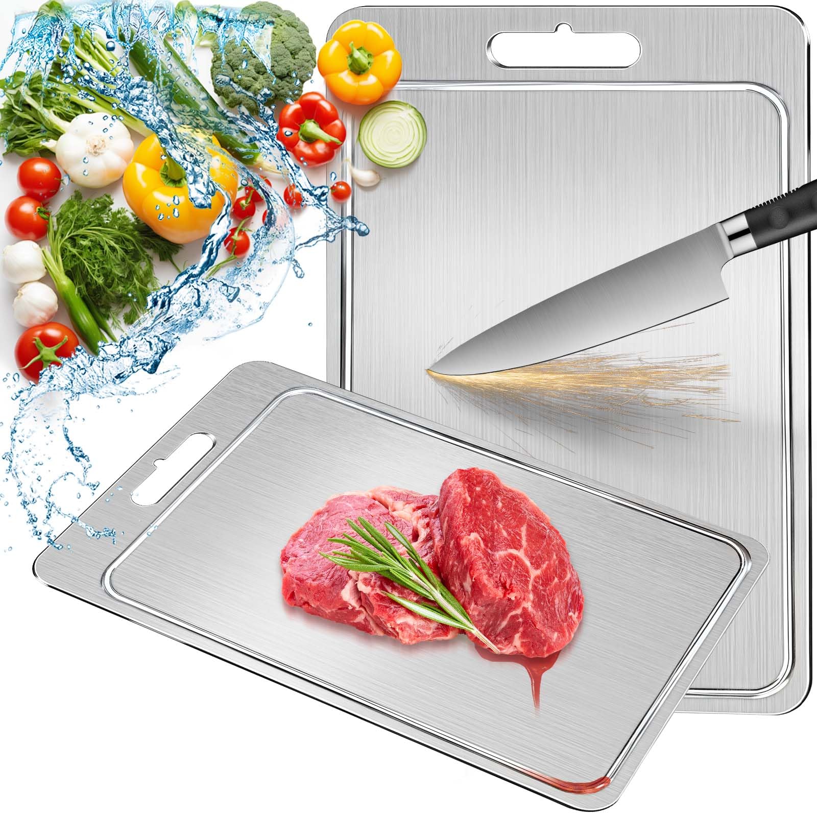 ZYBIDEAL 2025 New 100% Pure Titanium Cutting Board with Grooves, Double Sided Food Grade Chopping Board, Meat, Fruit and Vegetable Cutting Board,
