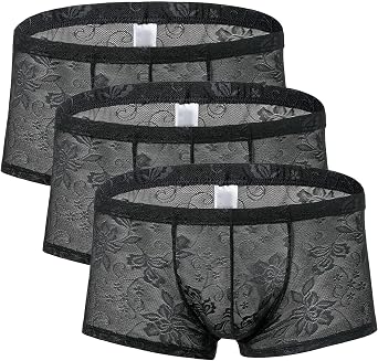 Mens Low Waist Lace U Convex Panties Sexy Breathable Boxer Briefs Shaping Buttocks Underwear