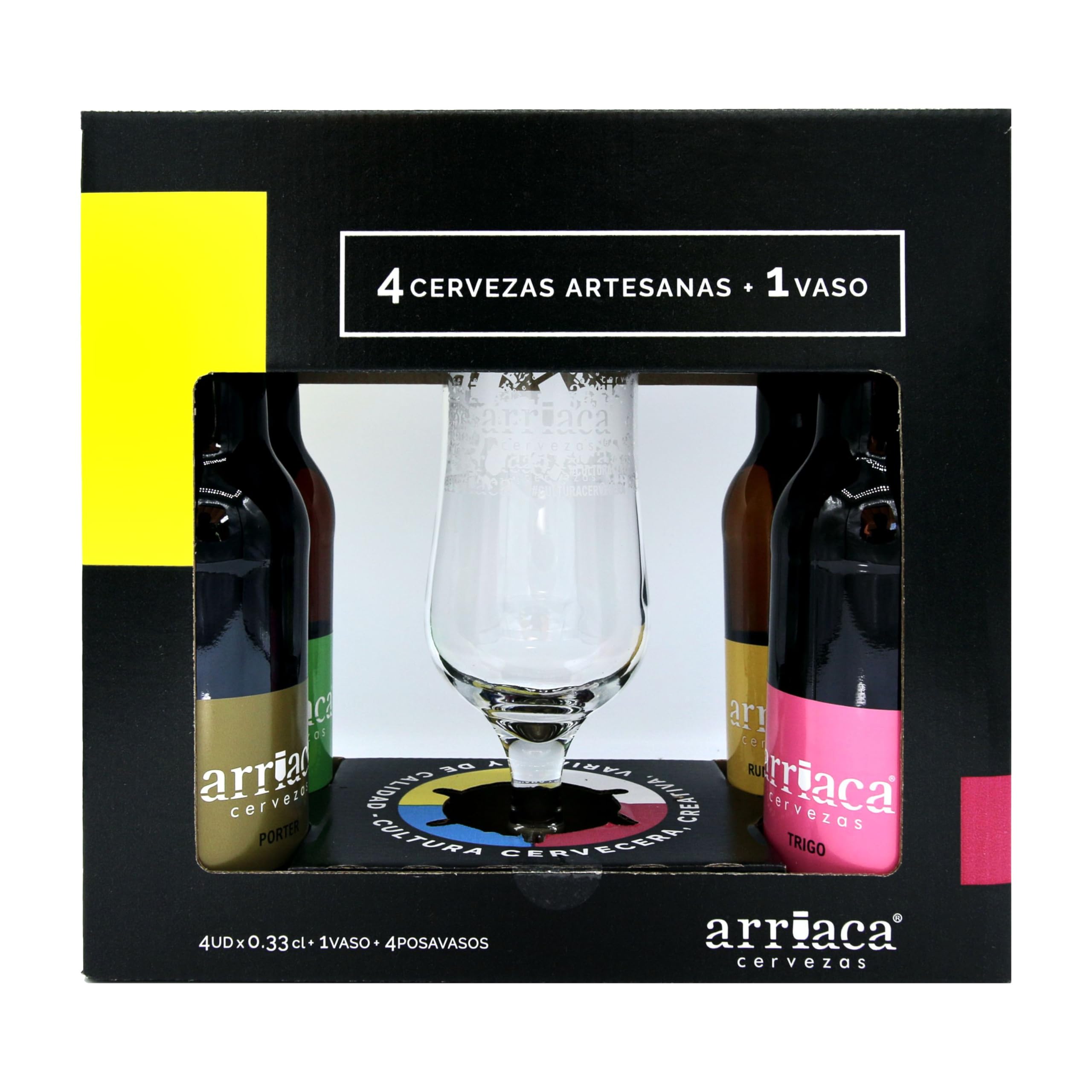 Cerveza Artesana Arriaca Estuche Regalo Degustación 4x33cl + Vaso/Copa (Caja de 3 estuches)