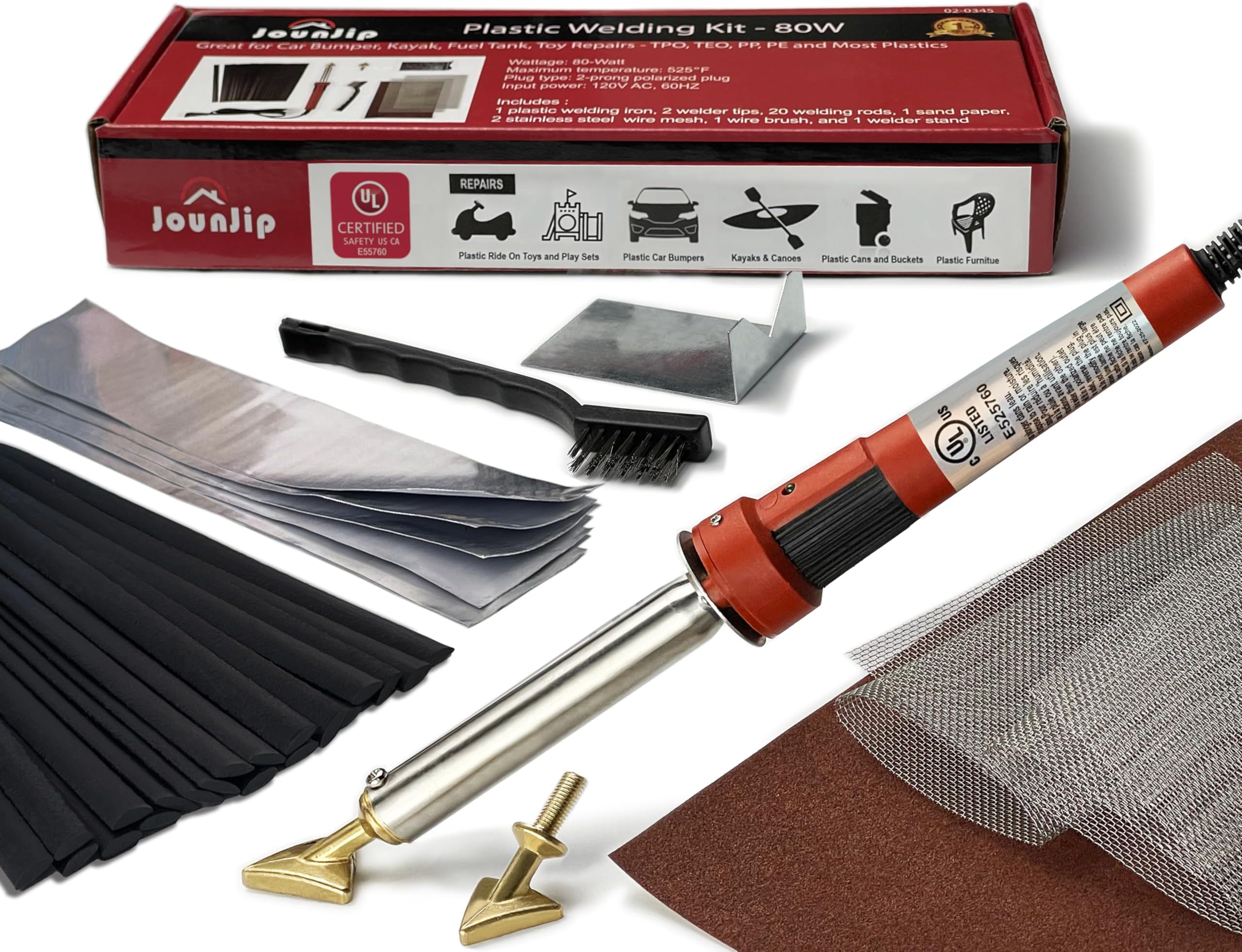 JOUNJIP Standard Plastic Welding Kit- UL Certified Welder 80W- Professional Grade Plastic Repair Kit for Automotive Car Bumper, Kayak, Tank Repair