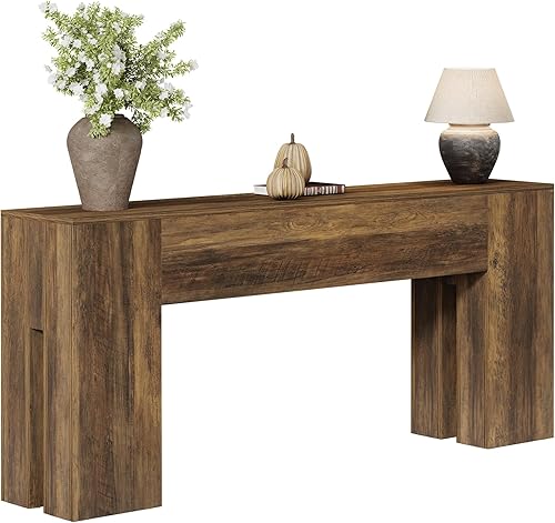Miniatura 9 de Tribesigns Mesa consola de 71 pulgadas de largo para entrada, consola de sofá estilo granja detrás del sofá, mesa de entrada para pasillo, Marrón