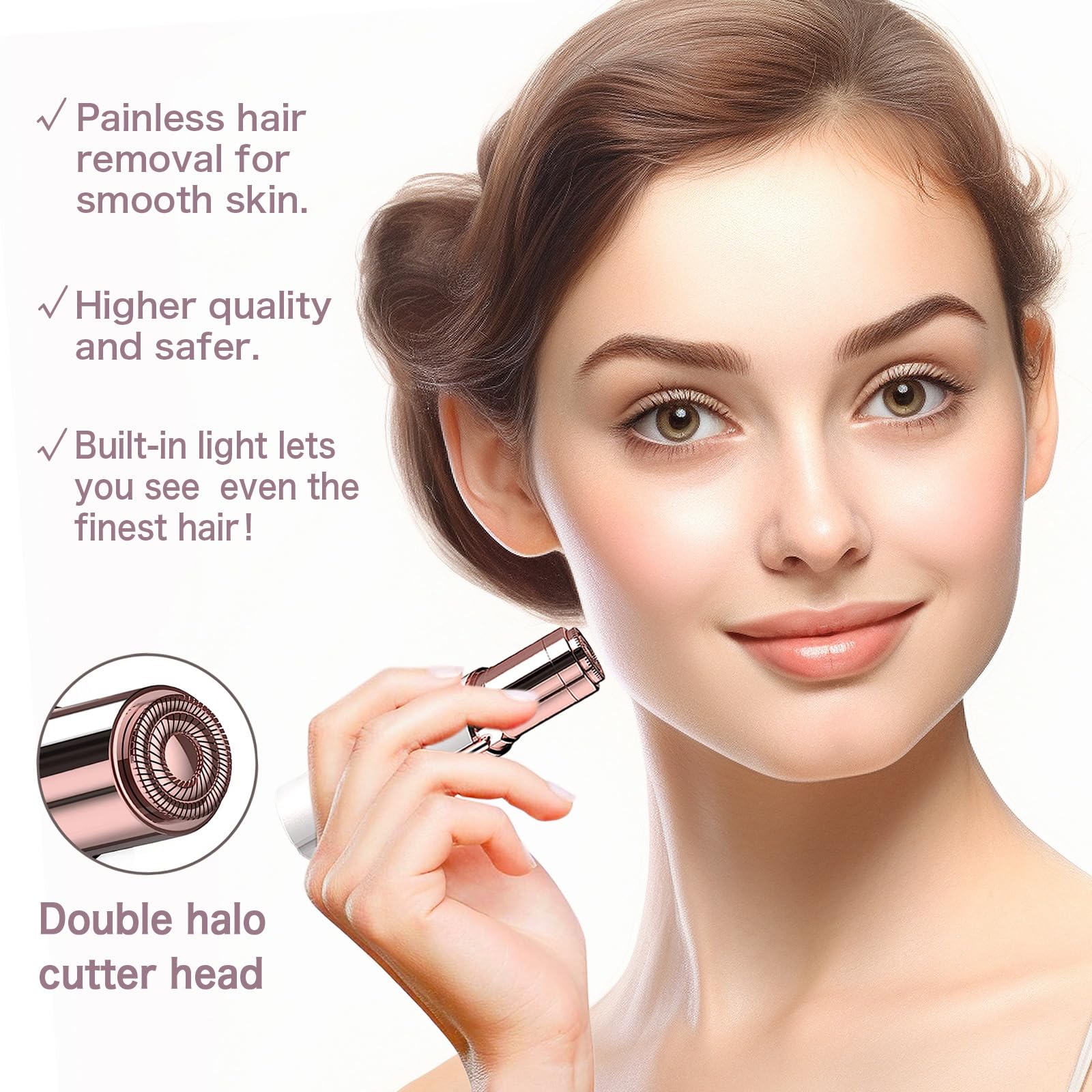 Facial Hair Removal for Women, Painless Hair Remover Device Lady Face Electric Razor for Lip, Chin,arms with USB Rechargeable Included 2 pc Replacement Heads