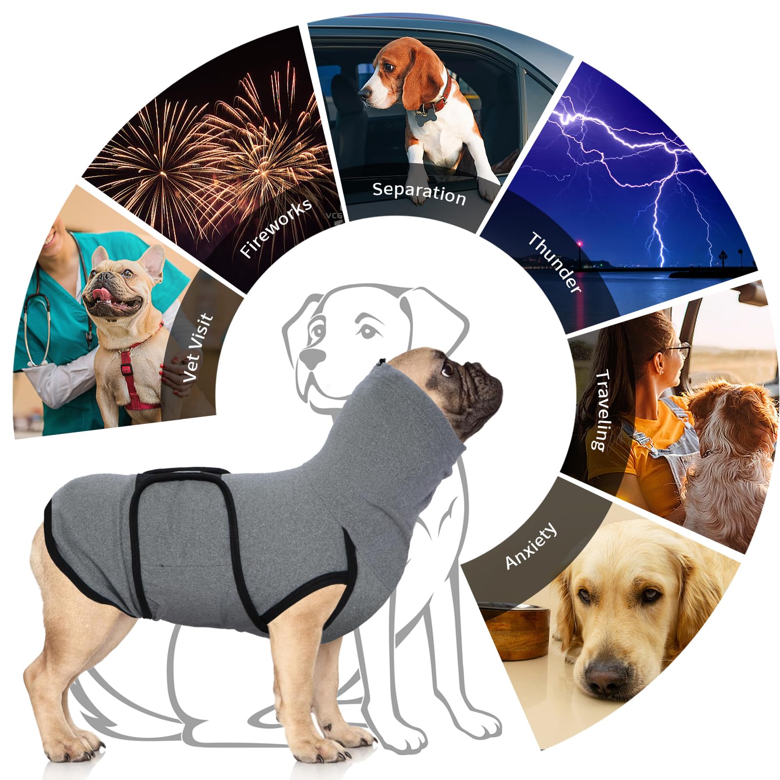 Chaquetas Antiestrés para Perros, Chaleco Relajante para Perros, Chaleco Anti-Ansiedad para Perros con Capucha Calmante, Jersey para Perros Pequeños, Medianos y Grandes, Abrigo Perro