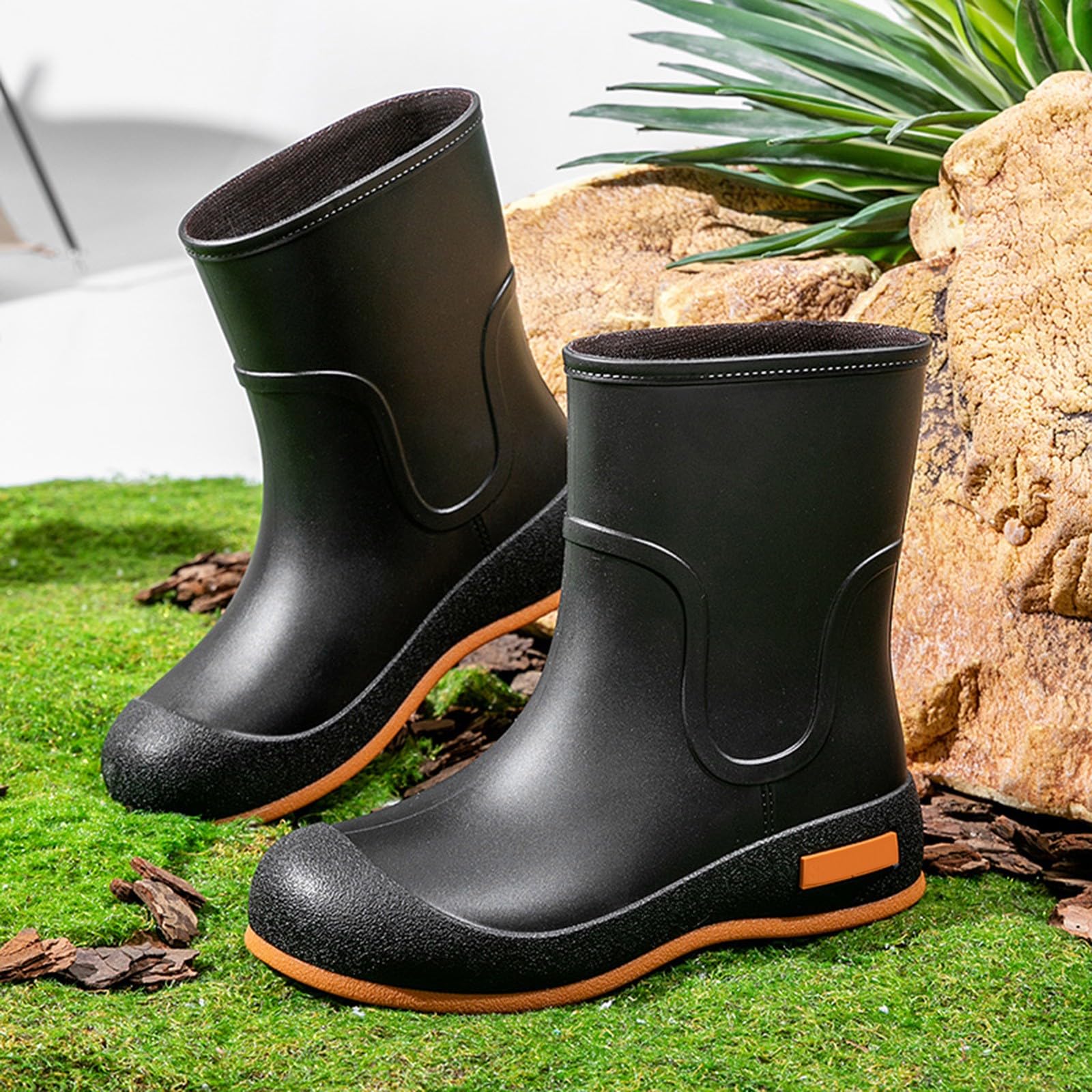 Bottes de pluie courtes en caoutchouc pour femme, antidérapantes, imperméables, chaudes, confortables, chaussures de jardin pour toutes les saisons, pour l'extérieur, le jardinage, l'agriculture, la