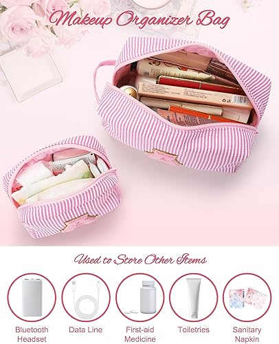 Miniatura 5 de MONSTINA Bolsa de maquillaje para mujer - Bonita bolsa de maquillaje con inicial personalizada, rosado B