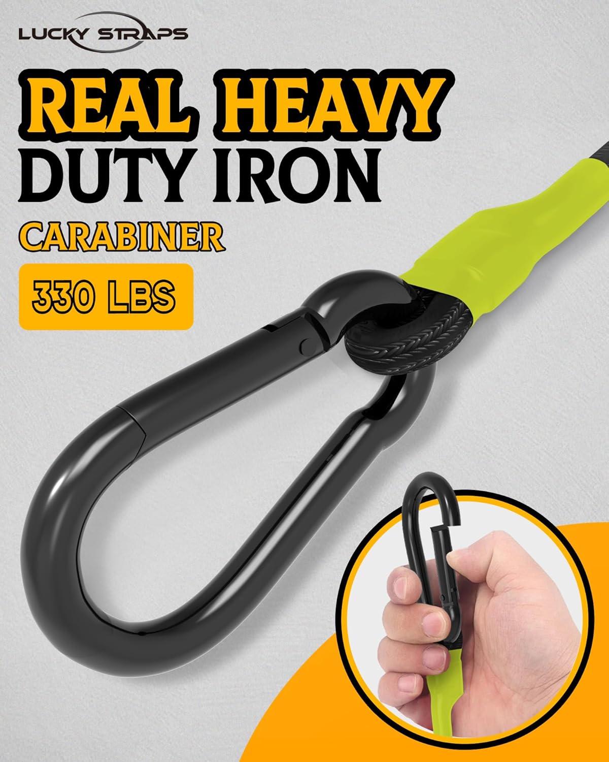 8 Pcs 24 Inch Heavy Duty Carabiner Bungee Cord Outdoor with 190 Lbs Max Break Strength, Black/Yellow Bungee Straps with Upgraded Carabiner Hooks for Luggage Rack, Cargo, Hand Carts, Bike, Camping, etc - Image 3