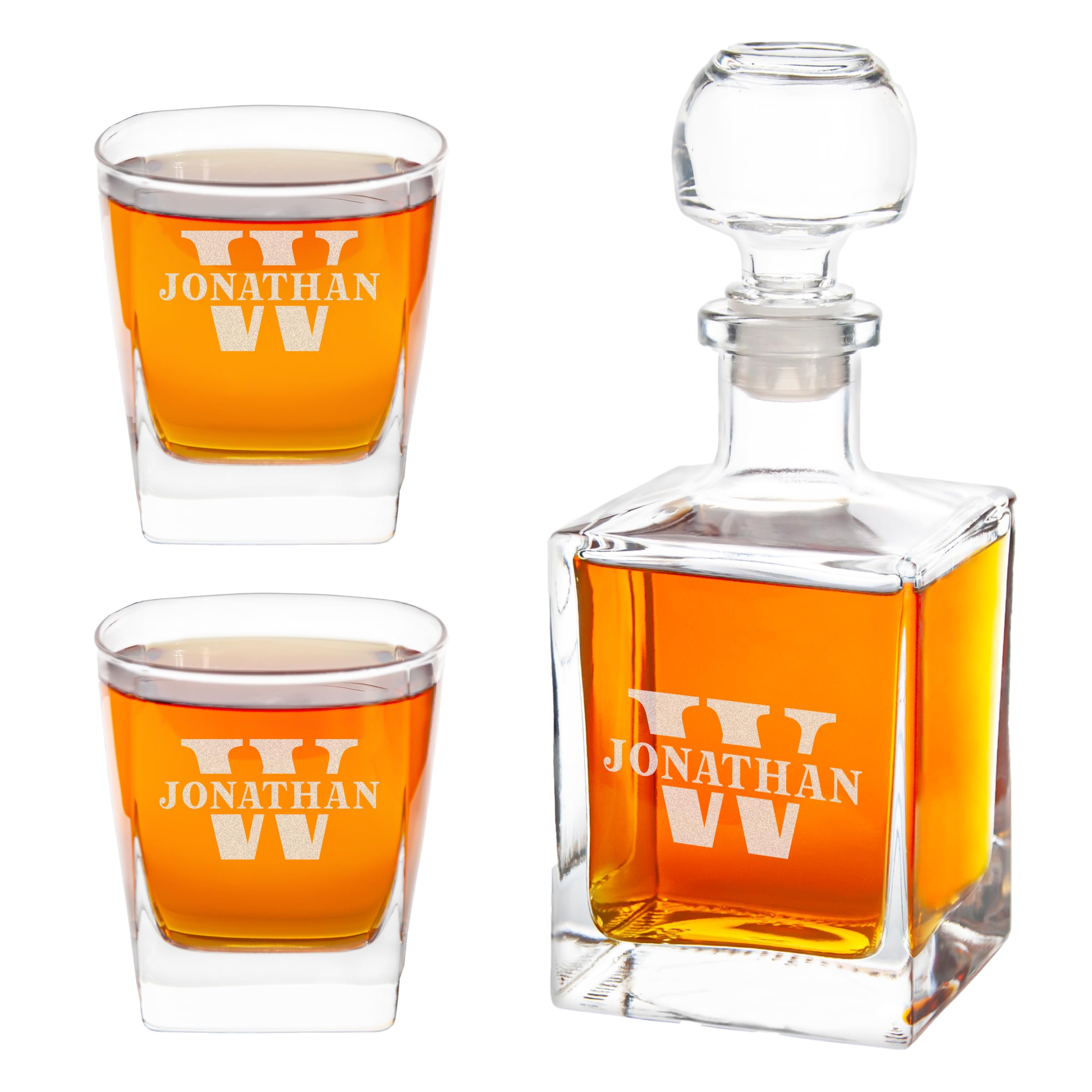Personalized Decanter & Glasses Set, Custom Liquor Decanter & Whiskey Glasses with Name or Monogram, Dad Christmas Gifts, Anniversary Gift for Husband, Birthday Gift for Men (Decanter + 2 Glasses)