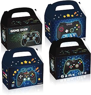 QYCX Video Game Party Decorations,12 Pcs Video Game Candy Boxes-Video Game Gift Boxes-Video Game Candy Bags Video Game Party Favor Treat Boxes with Handle, Video Game Gift Bag Video Game Cardboard Sugar Candy Chocolate Bag Holders Party Favor Bags for Video Game Controller Party Favor Birthday Baby Shower Child Present Gamer Party Supplies Level Up Birthday Party Decorations Supplies