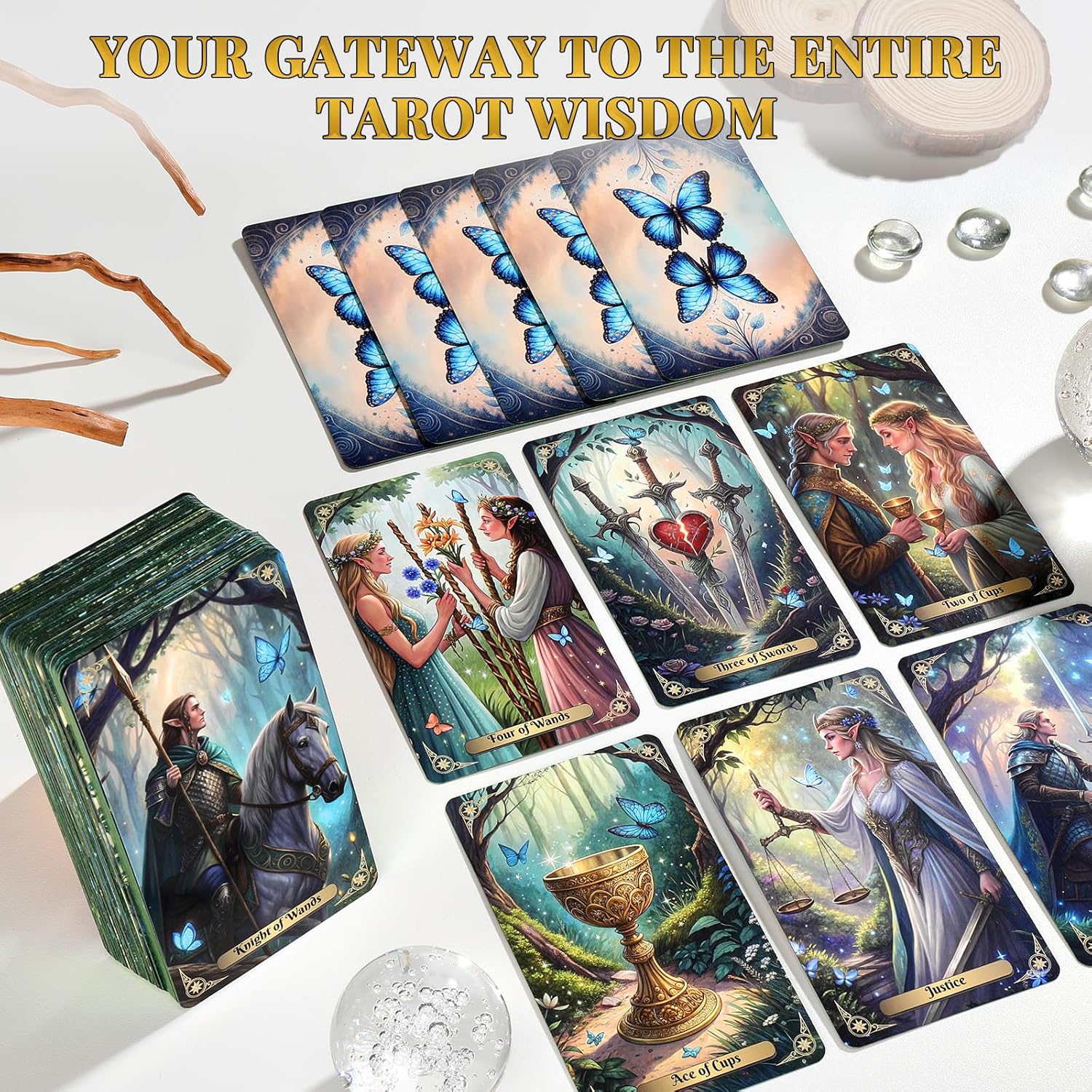 Fairy Tarot Cards for Beginners Beautiful Tarot Deck Unique with Green Gold Foil Ddge Original Pretty Cards 78 PCS Standard Size - Image 4