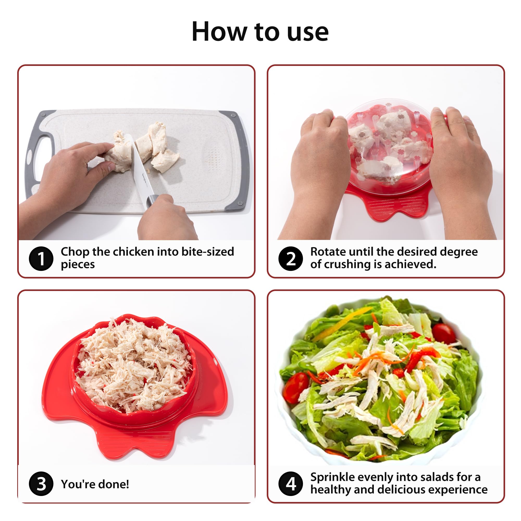 Li&Zhao - Trituradora de pollo, herramienta para triturar carne, 7.9 pulgadas, trituradora grande de pechuga de pollo para cerdo, carne de res, cocina de pollo (rojo) 4