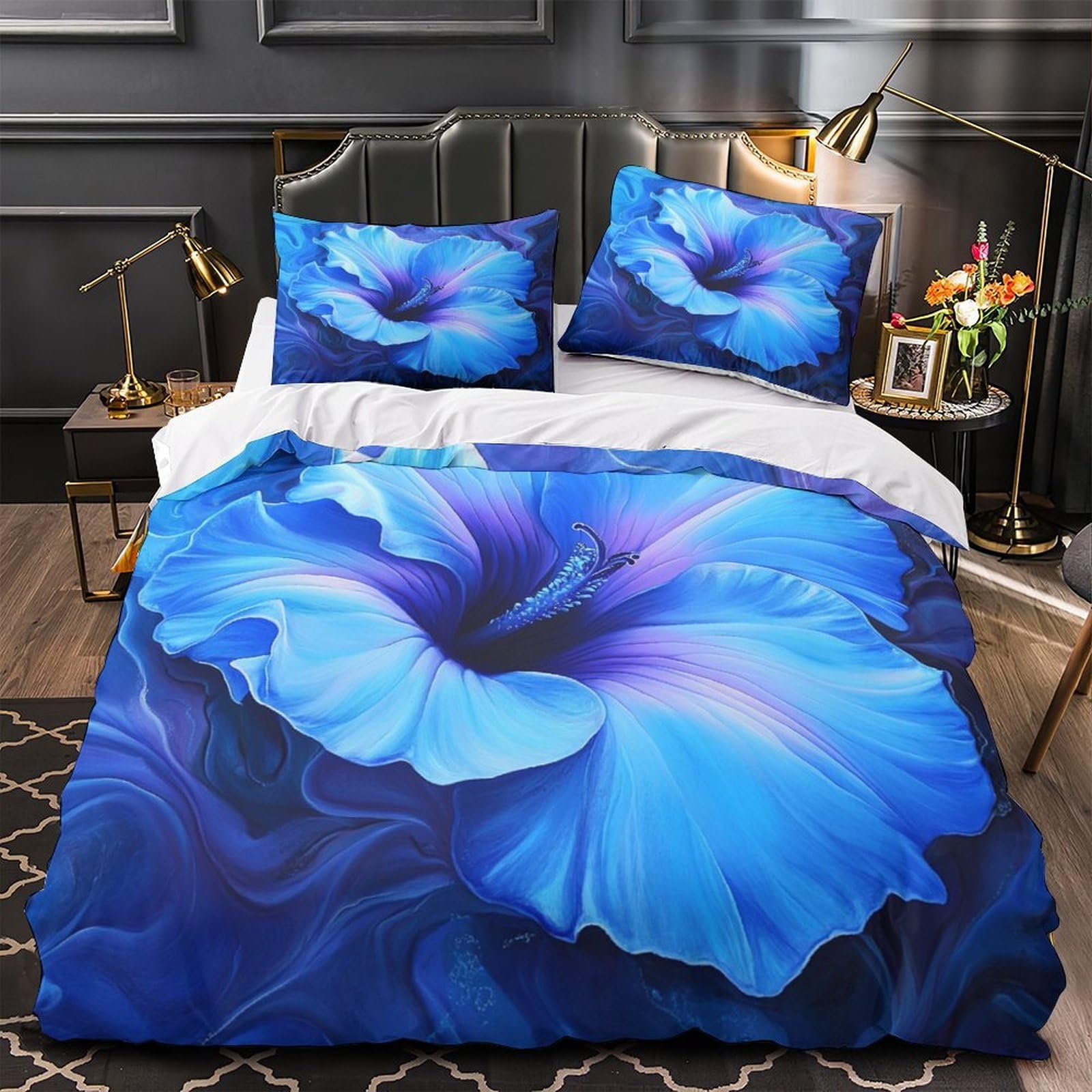Housse de Couette Hibiscus Bleue 3D pour une Chambre d'Adulte Moderne